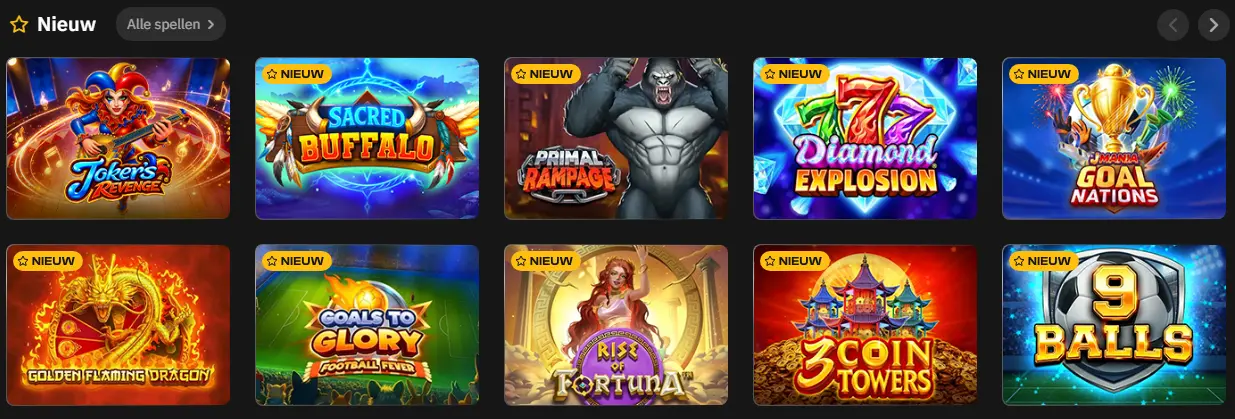 Bibliotheek met tafelspellen, slots en live casino